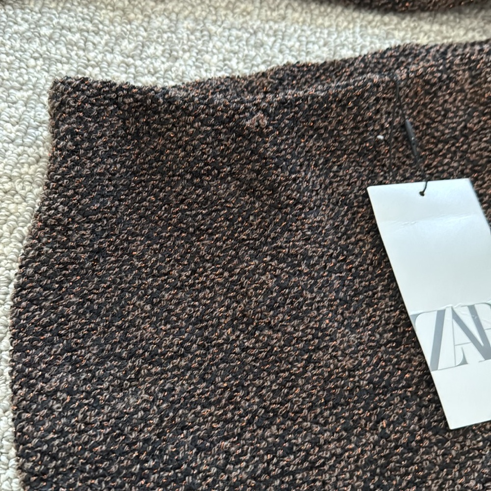 New Zara Brown Black Tweed Mock Neck Top Skirt Set S - Picture 10 of 12